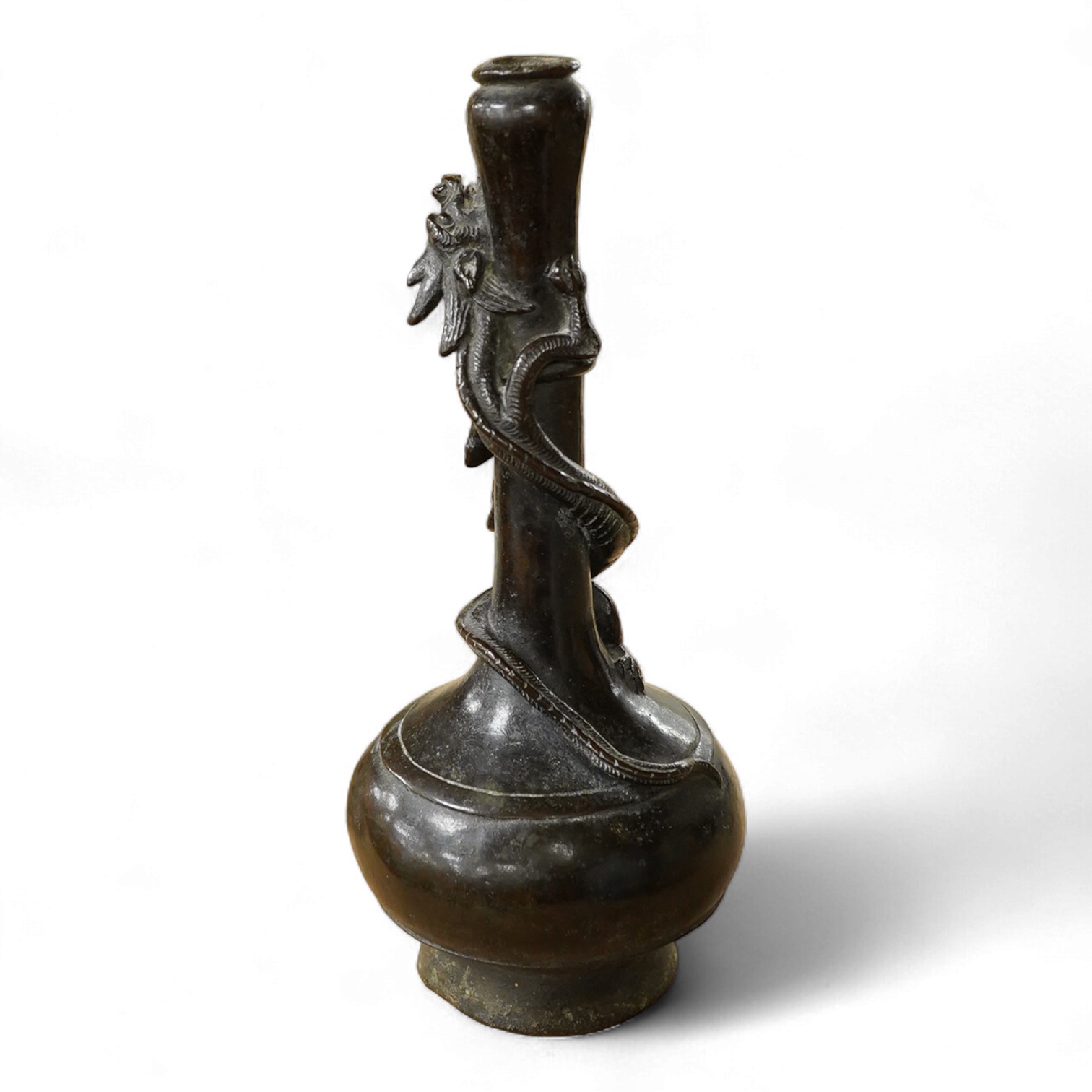 A Chinese bronze ‘chilong’ bottle vase, 17th / 18th century, 22cm high